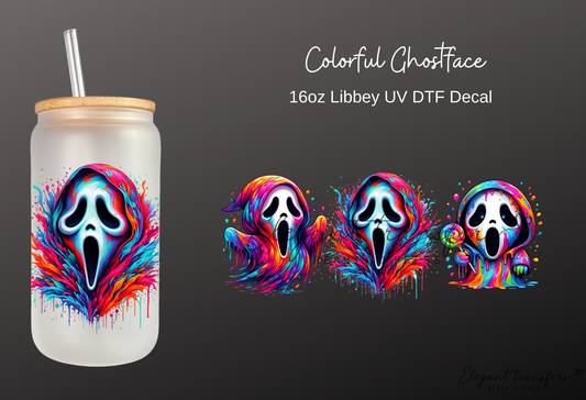 Colorful Ghostface Wrap [UV DTF - 16oz Libbey Glass Can] | Ready to Apply | Physical Product | Transfer