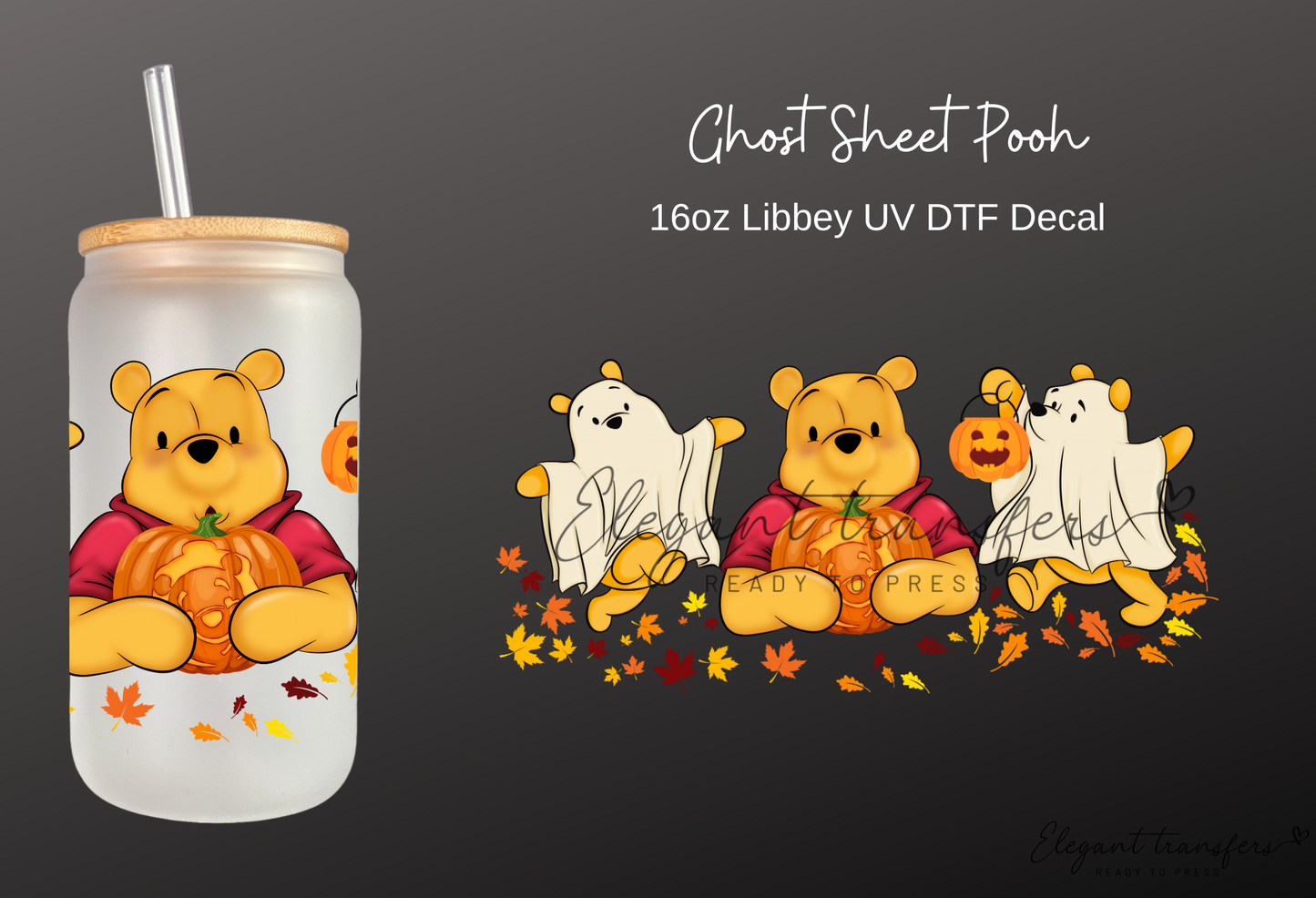 Ghost Sheet Pooh Wrap [UV DTF - 16oz Libbey Glass Can] | Ready to Apply | Physical Product | Transfer