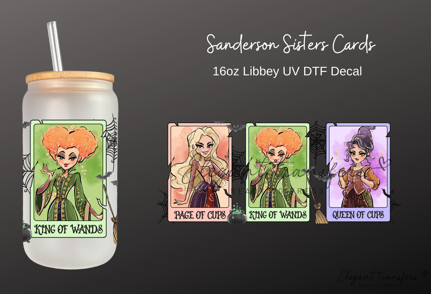 Sanderson Sisters Cards Wrap [UV DTF - 16oz Libbey Glass Can] | Ready to Apply | Physical Product | Transfer