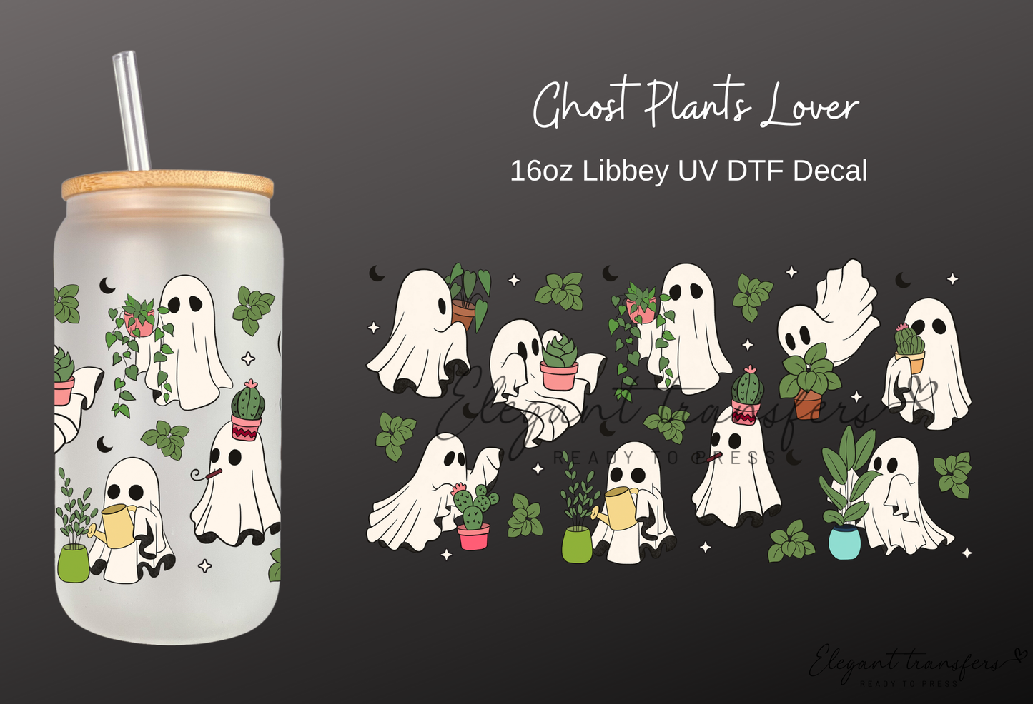 Ghost Plants Lover Wrap [UV DTF - 16oz Libbey Glass Can] | Ready to Apply | Physical Product | Transfer