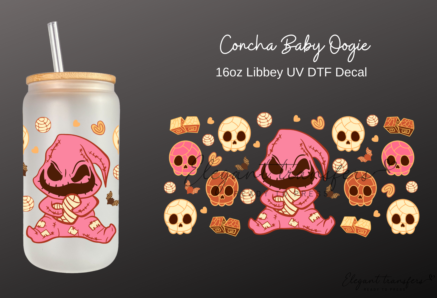 Concha Baby Oogie Wrap [UV DTF - 16oz Libbey Glass Can] | Ready to Apply | Physical Product | Transfer