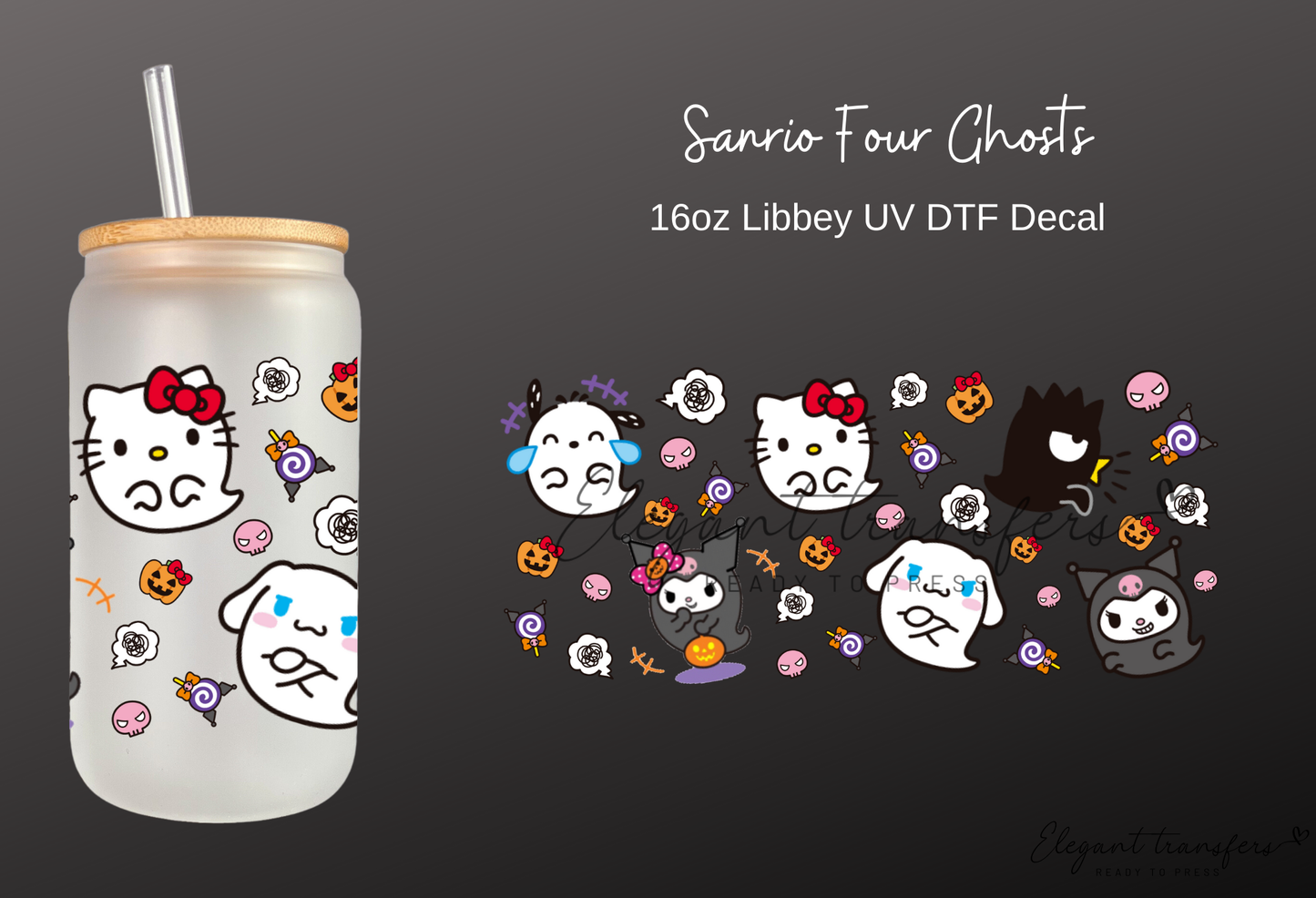 Sanrio Ghosts Wrap [UV DTF - 16oz Libbey Glass Can] | Ready to Apply | Physical Product | Transfer