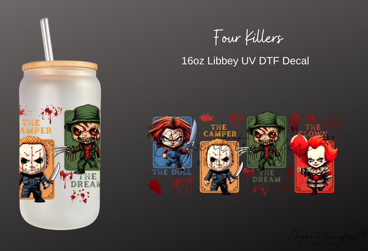Four Killers Wrap [UV DTF - 16oz Libbey Glass Can] | Ready to Apply | Physical Product | Transfer