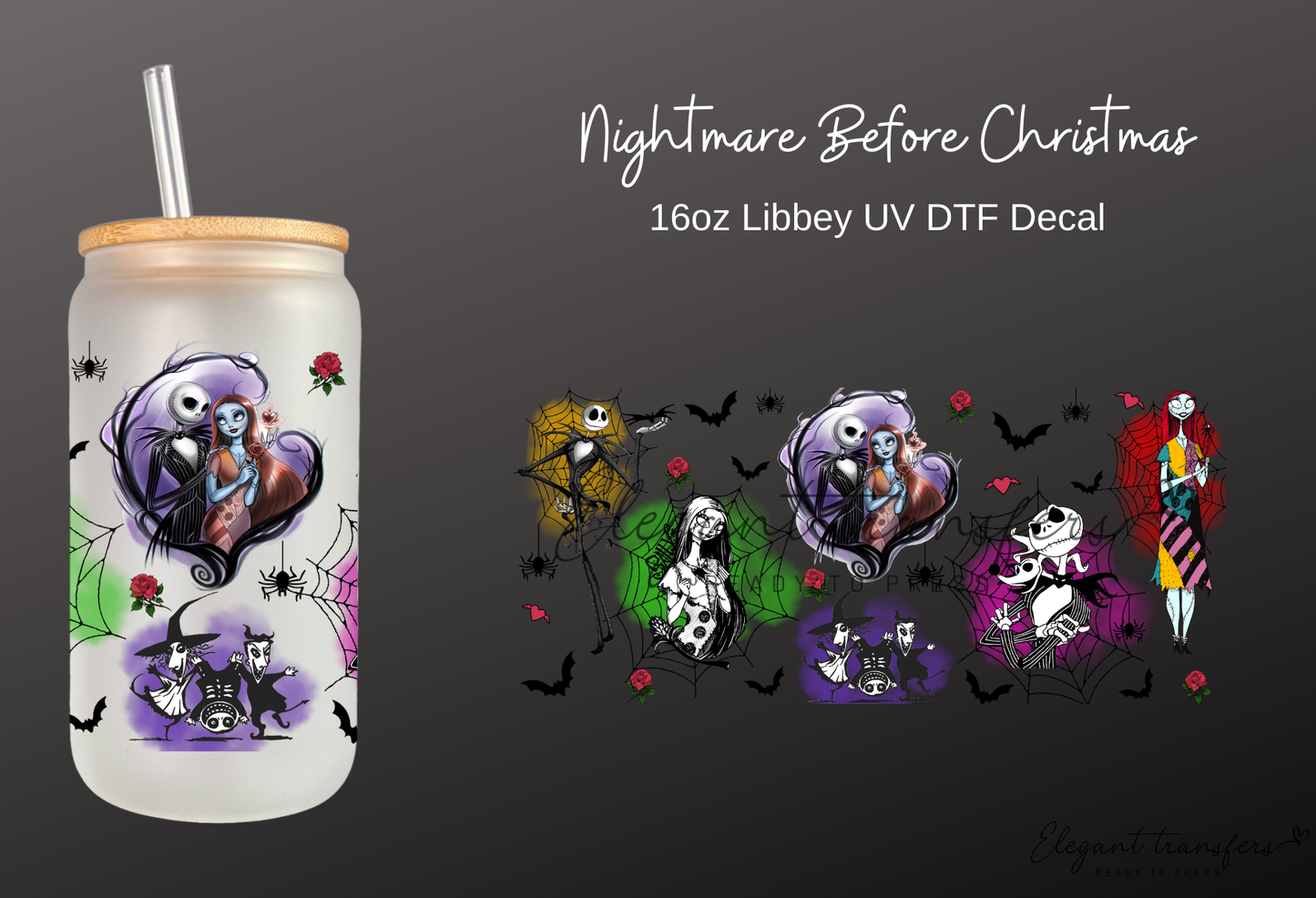 Nightmare Before Christmas Wrap [UV DTF - 16oz Libbey Glass Can] | Ready to Apply | Physical Product | Transfer