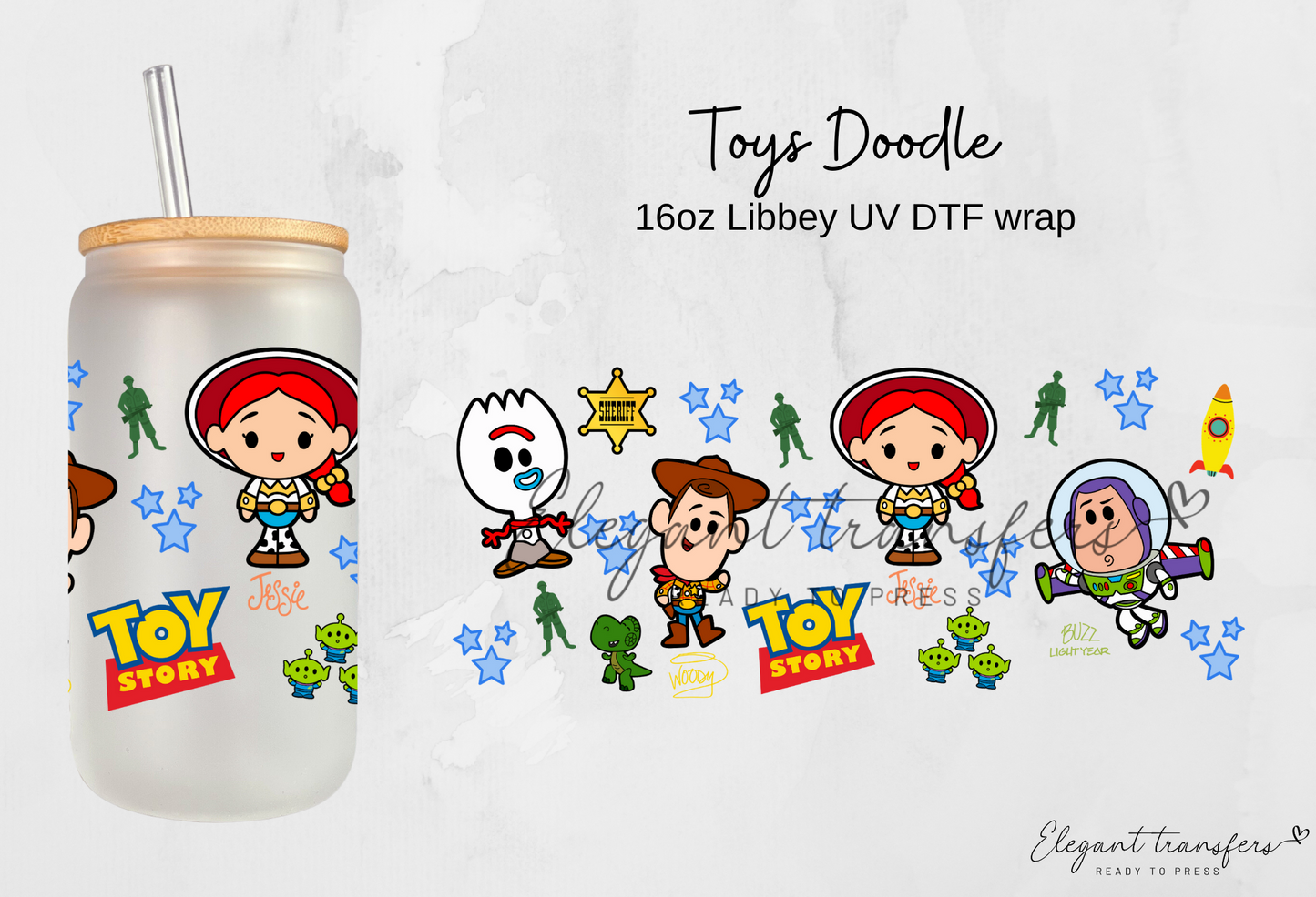 Toys Doodle wrap [UV DTF - 16oz Libbey Glass Can] | Ready to Apply | Physical Product