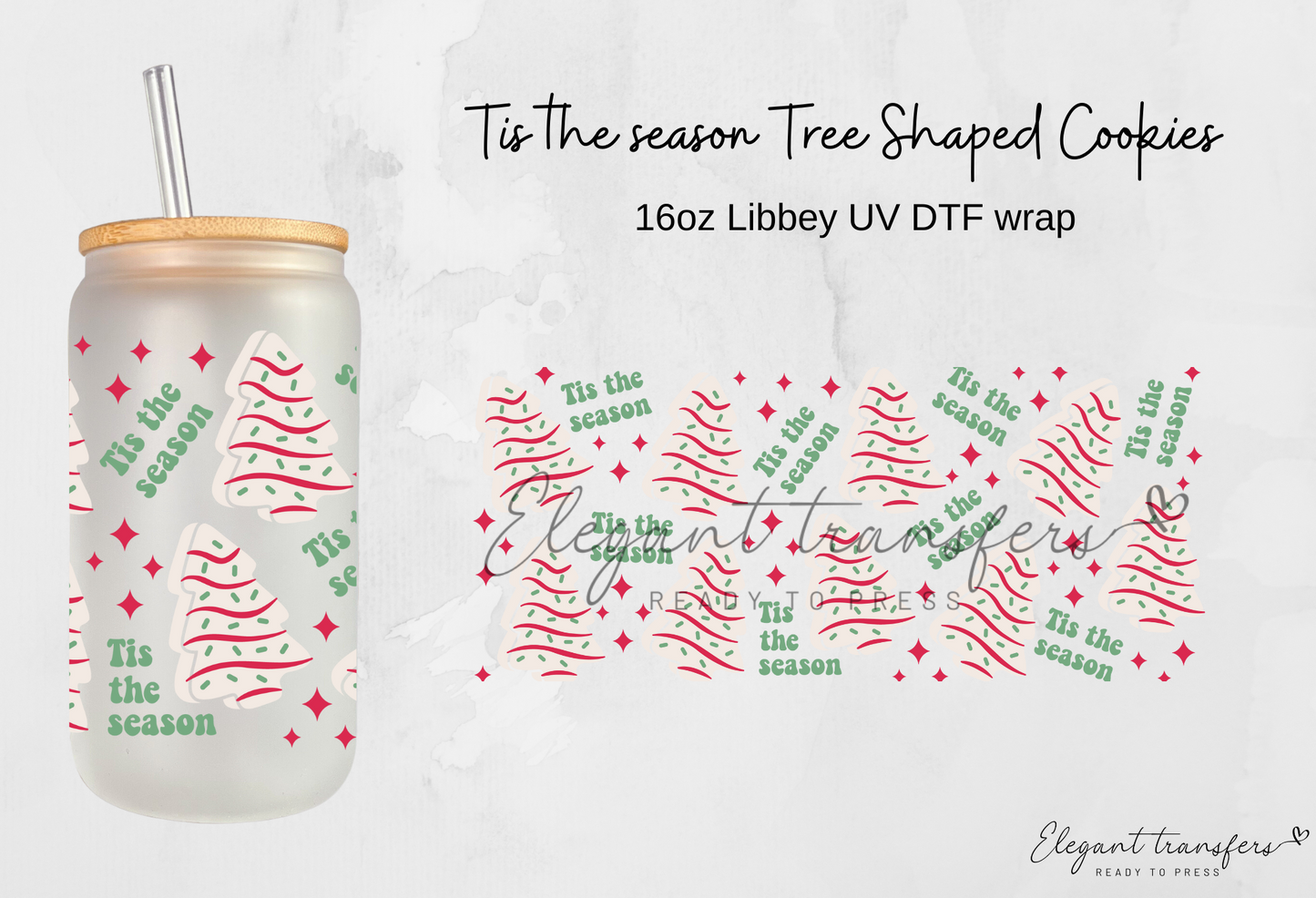 Tree Shaped Cookies Wrap [UV DTF - 16oz Libbey Glass Can] | Ready to Apply | Physical Item