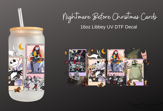 Nightmare Before Christmas Cards Wrap [UV DTF - 16oz Libbey Glass Can] | Ready to Apply | Physical Product | Transfer