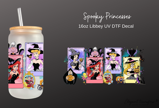 Spooky Princesses Wrap [UV DTF - 16oz Libbey Glass Can] | Ready to Apply | Physical Product | Transfer