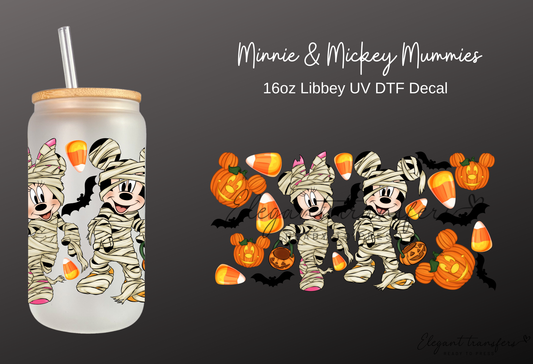 Minnie & Mickey Mummies Wrap [UV DTF - 16oz Libbey Glass Can] | Ready to Apply | Physical Product | Transfer