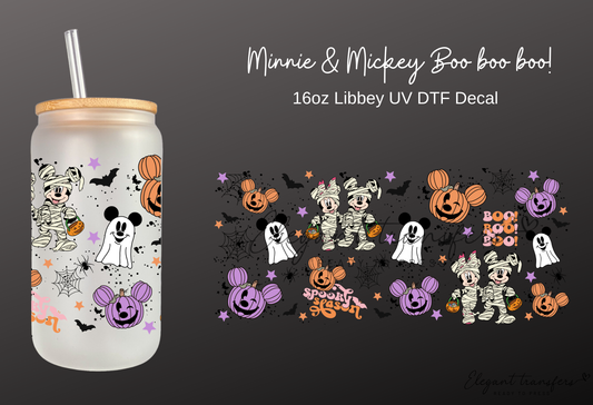 Minnie & Mickey Boo boo boo! Wrap [UV DTF - 16oz Libbey Glass Can] | Ready to Apply | Physical Product | Transfer