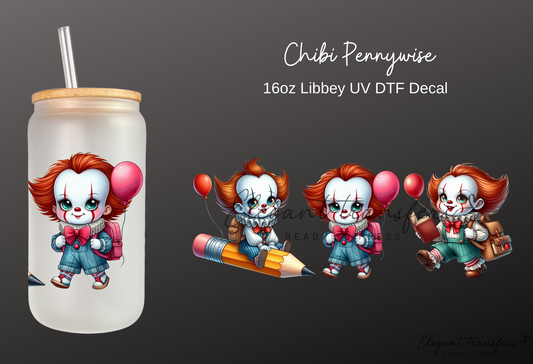 Chibi Pennywise Wrap [UV DTF - 16oz Libbey Glass Can] | Ready to Apply | Physical Product | Transfer