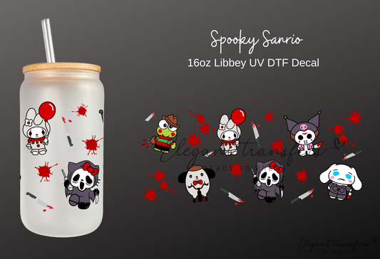 Spooky Sanrio Wrap [UV DTF - 16oz Libbey Glass Can] | Ready to Apply | Physical Product | Transfer