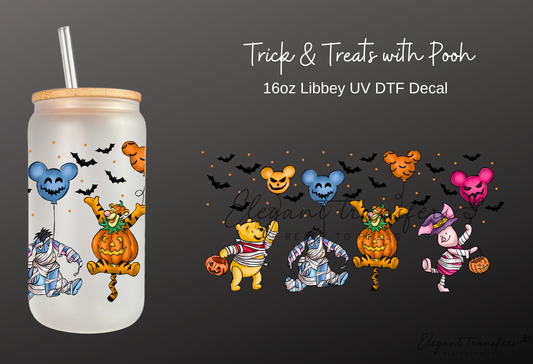 Trick & Treats with Pooh Wrap [UV DTF - 16oz Libbey Glass Can] | Ready to Apply | Physical Product | Transfer