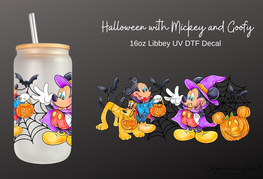 Trick & Treats with Mickey and Goofy Wrap [UV DTF - 16oz Libbey Glass Can] | Ready to Apply | Physical Product | Transfer