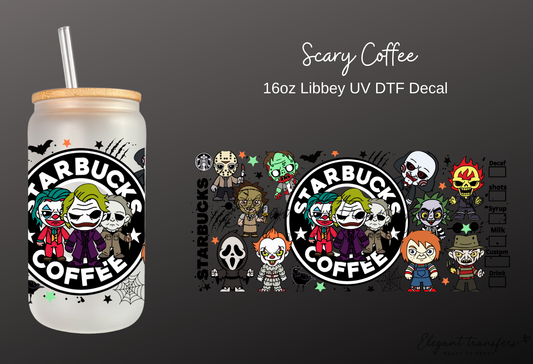 Scary Coffee Wrap [UV DTF - 16oz Libbey Glass Can] | Ready to Apply | Physical Product | Transfer