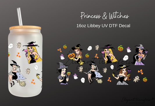 Princess & Witches Wrap [UV DTF - 16oz Libbey Glass Can] | Ready to Apply | Physical Product | Transfer