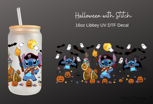 Halloween with Stitch Wrap [UV DTF - 16oz Libbey Glass Can] | Ready to Apply | Physical Product | Transfer