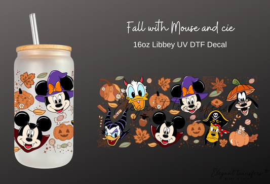 Fall with Mouse and cie Wrap [UV DTF - 16oz Libbey Glass Can] | Ready to Apply | Physical Product | Transfer