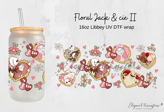 Floral Jack & cie II wrap [UV DTF - 16oz Libbey Glass Can] | Ready to Apply | Physical Product