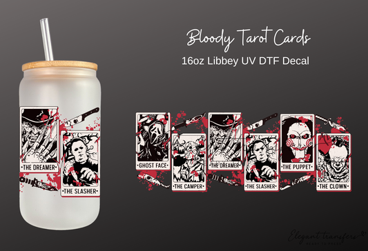 Bloody Tarot Cards Wrap [UV DTF - 16oz Libbey Glass Can] | Ready to Apply | Physical Product | Transfer
