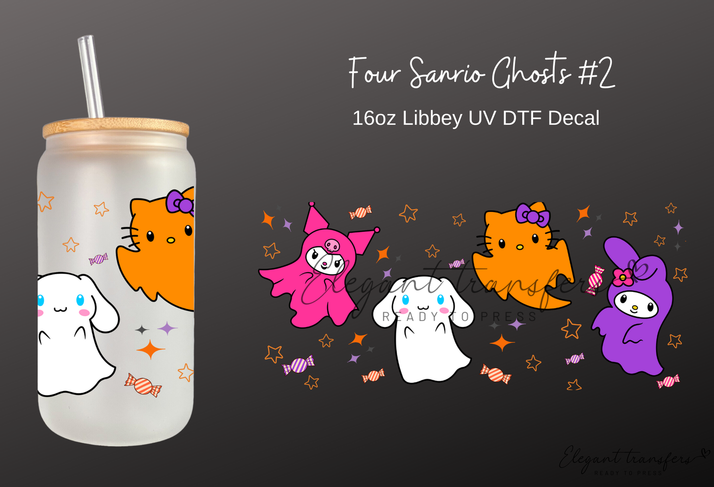 Four Sanrio Ghosts #2 Wrap [UV DTF - 16oz Libbey Glass Can] | Ready to Apply | Physical Product | Transfer