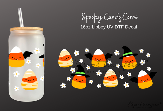 Spooky CandyCorns Wrap [UV DTF - 16oz Libbey Glass Can] | Ready to Apply | Physical Product | Transfer