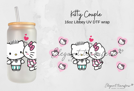 Kitty Couple wrap [UV DTF - 16oz Libbey Glass Can] | Ready to Apply | Physical Product