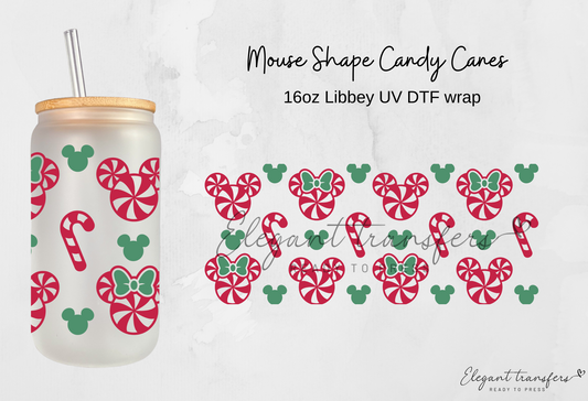 Mouse Shape Candy Canes Wrap [UV DTF - 16oz Libbey Glass Can] | Ready to Apply | Physical Product