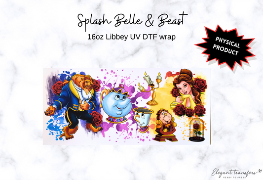 Splash Belle & Beast Wrap [UV DTF - 16oz Libbey Glass Can] | Ready to Apply | Physical Product | Transfer