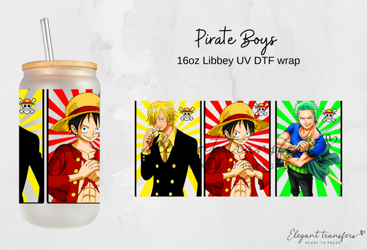 Pirate Boys wrap [UV DTF - 16oz Libbey Glass Can] | Ready to Apply | Physical Product