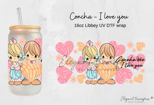 Concha - I love you wrap [UV DTF - 16oz Libbey Glass Can] | Ready to Apply | Physical Product