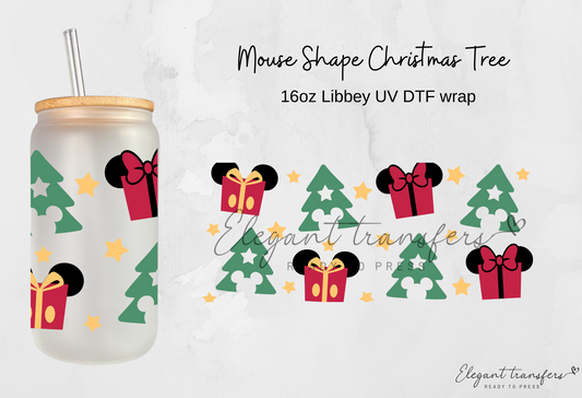 Mouse Shape Christmas Tree Wrap [UV DTF - 16oz Libbey Glass Can] | Ready to Apply | Physical Product