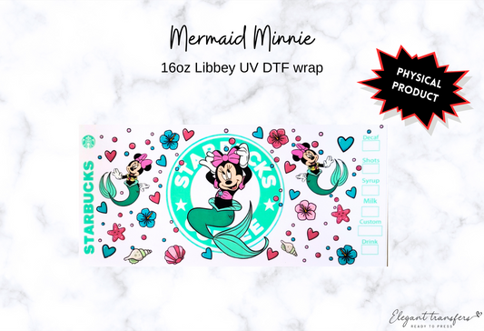 Mermaid Minnie Wrap [UV DTF - 16oz Libbey Glass Can] | Ready to Apply | Physical Product | Transfer