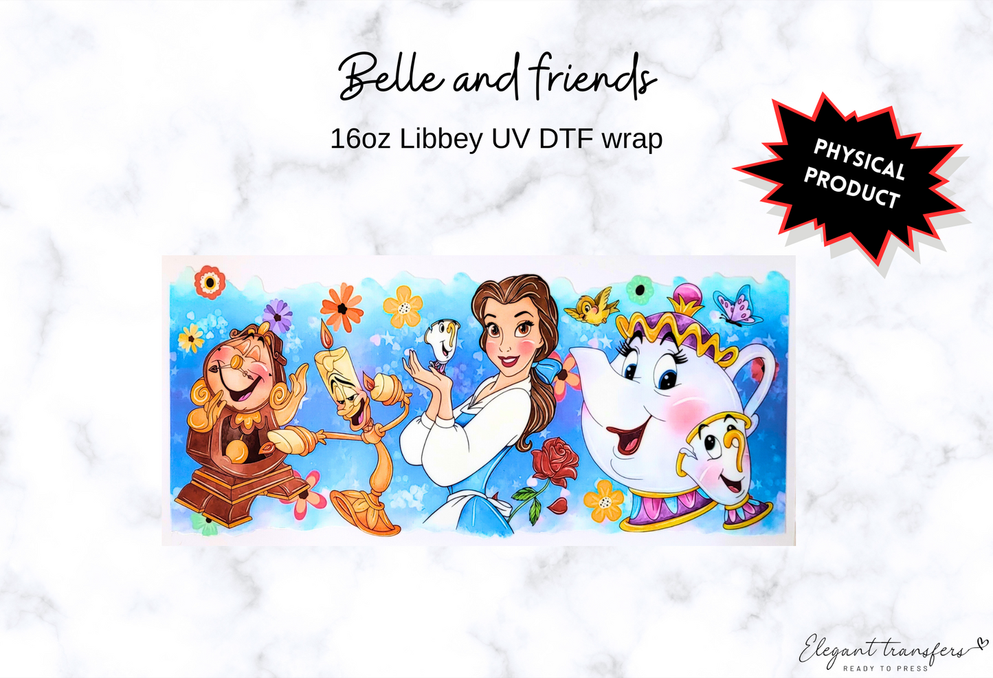 Belle and friends Wrap [UV DTF - 16oz Libbey Glass Can] | Ready to Apply | Physical Product | Transfer