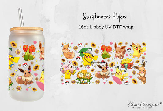 Sunflowers Poke Wrap [UV DTF - 16oz Libbey Glass Can] | Ready to Apply | This is a Physical Product | Transfer | Waterproof | Anti-scratch