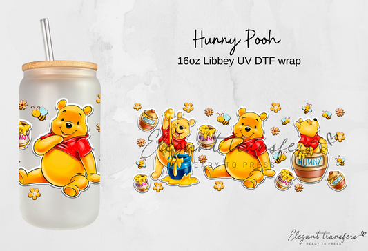 Hunny Pooh wrap [UV DTF - 16oz Libbey Glass Can] | Ready to Apply | Physical Product