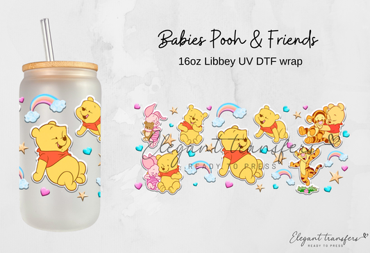 Babies Pooh & Friends wrap [UV DTF - 16oz Libbey Glass Can] | Ready to Apply | Physical Product