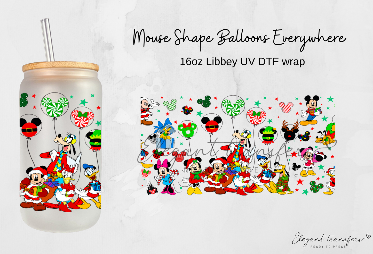 Mouse Shape Balloons Everywhere Wrap [UV DTF - 16oz Libbey Glass Can] | Ready to Apply | Physical Product