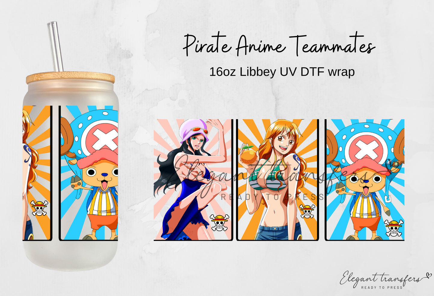 Pirate Anime Teammates wrap [UV DTF - 16oz Libbey Glass Can] | Ready to Apply | Physical Product