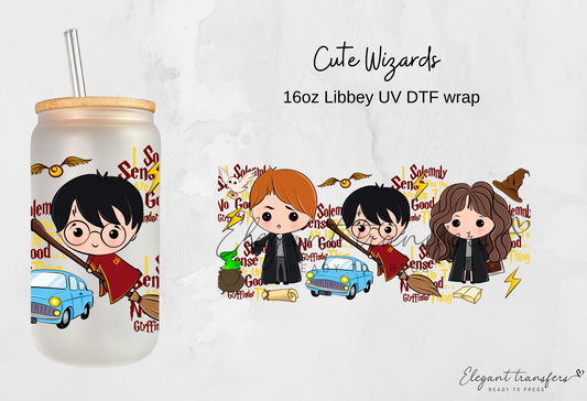 Cute Wizards Wrap [UV DTF - 16oz Libbey Glass Can] | Ready to Apply | Physical Product | Transfer