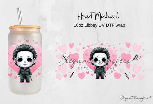 Heart Michael wrap [UV DTF - 16oz Libbey Glass Can] | Ready to Apply | Physical Product