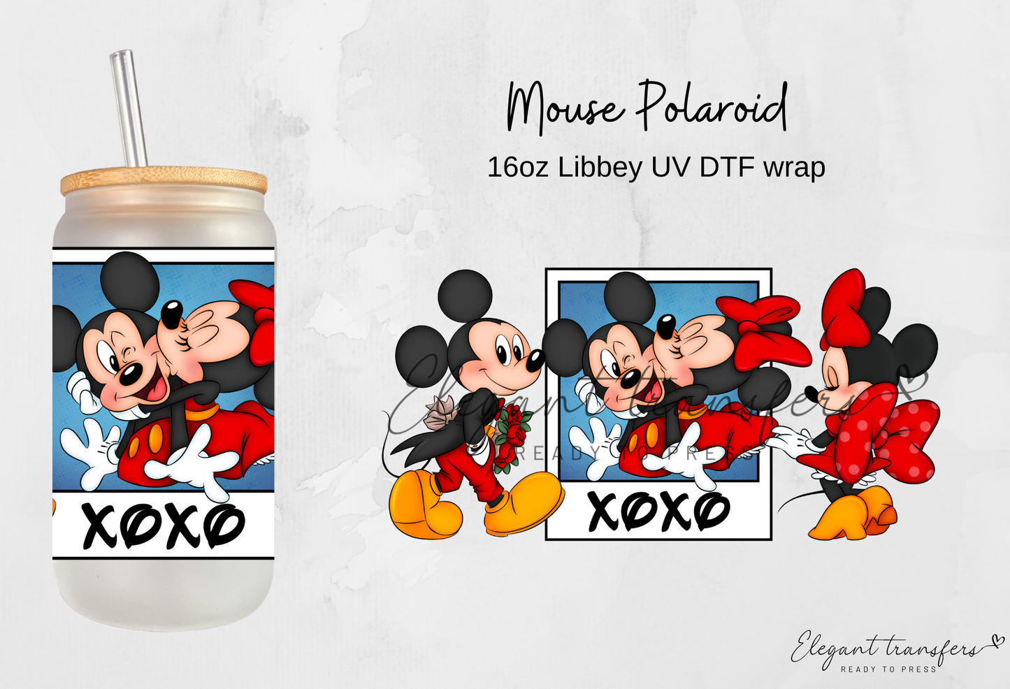 Mouse Polaroid wrap [UV DTF - 16oz Libbey Glass Can] | Ready to Apply | Physical Product