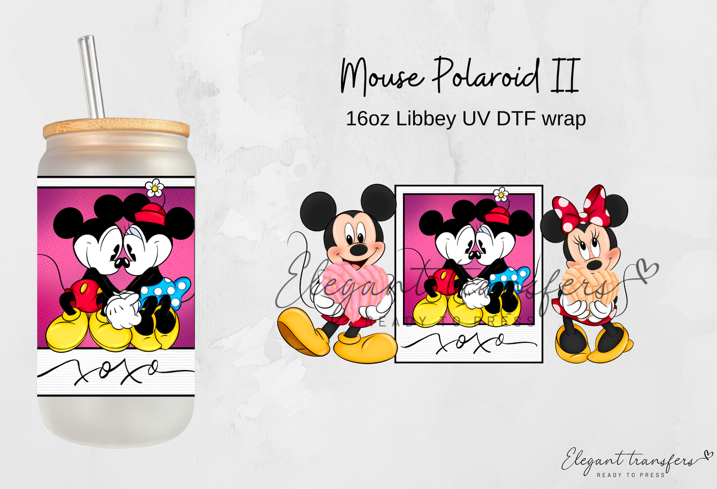 Mouse Polaroid II wrap [UV DTF - 16oz Libbey Glass Can] | Ready to Apply | Physical Product