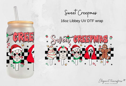 Sweet Creepmas Wrap [UV DTF - 16oz Libbey Glass Can] | Ready to Apply | This is a Physical Product | Transfer | Waterproof | Anti-scratch