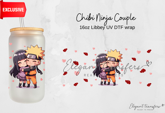 Chibi Ninja Couple wrap [EXCLUSIVE UV DTF - 16oz Libbey Glass Can] | Ready to Apply | Physical Product