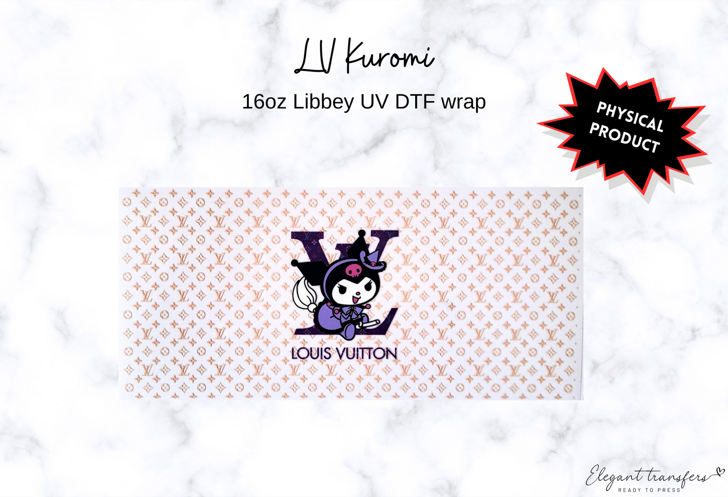 LV Kuromi Wrap [UV DTF - 16oz Libbey Glass Can] | Ready to Apply | Physical Product | Transfer