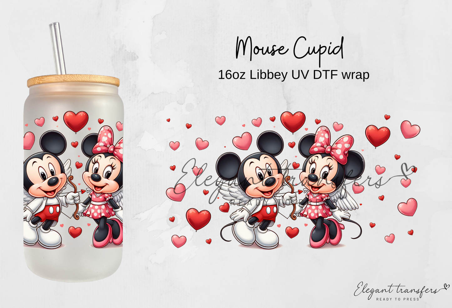 Mouse Cupid wrap [UV DTF - 16oz Libbey Glass Can] | Ready to Apply | Physical Product