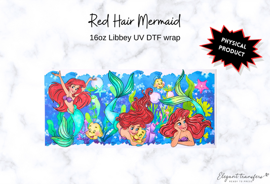 Red Hair Mermaid Wrap [UV DTF - 16oz Libbey Glass Can] | Ready to Apply | Physical Product | Transfer