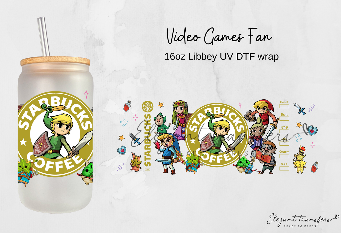Video Games Fan wrap [UV DTF - 16oz Libbey Glass Can] | Ready to Apply | Physical Product