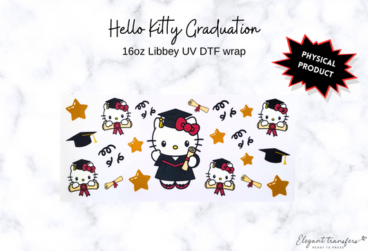 Hello Kitty Graduation Wrap [UV DTF - 16oz Libbey Glass Can] | Ready to Apply | Physical Product | Transfer